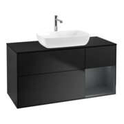 V&B Meuble sous lavabo Finion 120 cm, éclairage mural, placage bleu, étagère médium bleu laqué