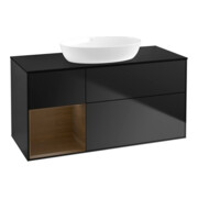 V&B Meuble sous-lavabo Finion 120 cm, éclairage mural, placage bleu, étagère noyer ven. bleu mat laqué