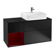 V&B Meuble sous lavabo Finion 120 cm, éclairage mural, placage bleu mat, étagère gauche, bleu mat laqué