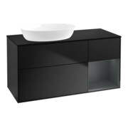 V&B Meuble sous lavabo Finion 120 cm, éclairage mural, placage bleu mat, étagère médiane mat, placage bleu mat