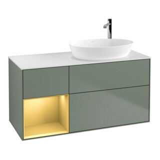 V&B Meuble sous lavabo Finion 120 cm, éclairage mural, placage bois avec laque, or régulier avec laque, huile avec laque