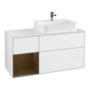 V&B Meuble sous-lavabo Finion 120 cm, éclairage mural, placage bois, blanc brillant