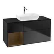 V&B Meuble sous lavabo Finion 120 cm, éclairage mural, placage bois bleu, tiroirs ven. bleus laqués