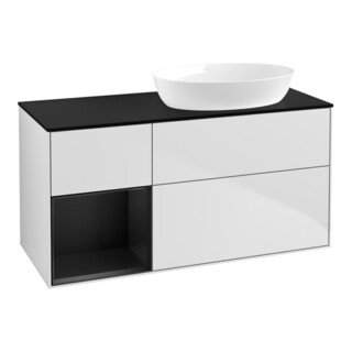 V&B Meuble sous lavabo Finion 120 cm, éclairage mural, placage bois, laqué blanc