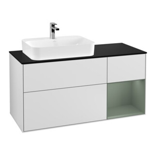 V&B Meuble sous lavabo Finion 120 cm, éclairage mural, placage bois, laque blanc
