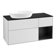 V&B Meuble sous lavabo Finion 120 cm, éclairage mural, placage bois, laqué blanc