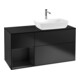 V&B Meuble sous lavabo Finion 120 cm, éclairage mural, placage bois, laqué bleu-1