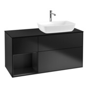 V&B Meuble sous lavabo Finion 120 cm, éclairage mural, placage bois, laqué bleu