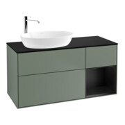 V&B Meuble sous lavabo Finion 120 cm, éclairage mural, placage bois, laqué bleu et huile, laqué