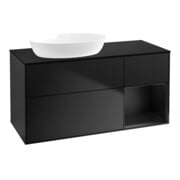 V&B Meuble sous lavabo Finion 120 cm, éclairage mural, placage bois, laque bleue