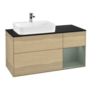 V&B Meuble sous lavabo Finion 120 cm, éclairage mural, placage bois, laqué, couleur olive, finition satinée-1