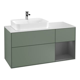 V&B Meuble sous lavabo Finion 120 cm, éclairage mural, placage bois, laque huile