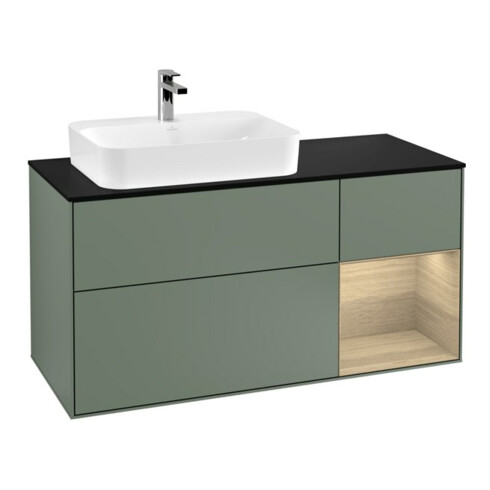 V&B Meuble sous lavabo Finion 120 cm, éclairage mural, placage bois, laque huile