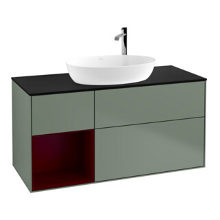 V&B Meuble sous lavabo Finion 120 cm, éclairage mural, placage bois, laqué, huile, laqué