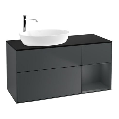 V&B Meuble sous lavabo Finion 120 cm, éclairage mural, placage bois, laqué mat blanc
