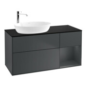 V&B Meuble sous lavabo Finion 120 cm, éclairage mural, placage bois, laqué mat blanc