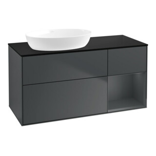 V&B Meuble sous lavabo Finion 120 cm, éclairage mural, placage bois, laqué mat blanc