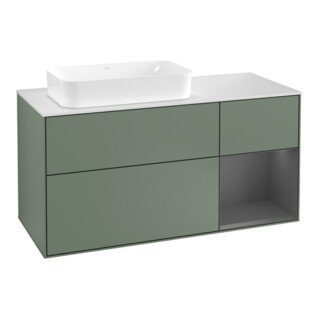V&B Meuble sous lavabo Finion 120 cm, éclairage mural, placage bois, laqué mat, olivier mat