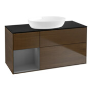 V&B Meuble sous lavabo Finion 120 cm, éclairage mural, placage bois, laqué, noyer veinée