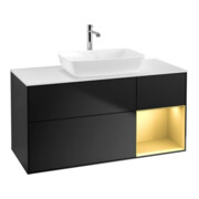 V&B Meuble sous lavabo Finion 120 cm, éclairage mural, placage bois, laque or, bleu laqué