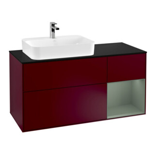 V&B Meuble sous lavabo Finion 120 cm, éclairage mural, placage bois, laqué, poignée métal