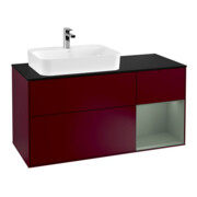 V&B Meuble sous lavabo Finion 120 cm, éclairage mural, placage bois, laqué, poignée métal