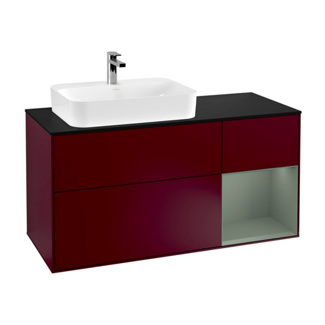 V&B Meuble sous lavabo Finion 120 cm, éclairage mural, placage bois, laqué, poignée métal