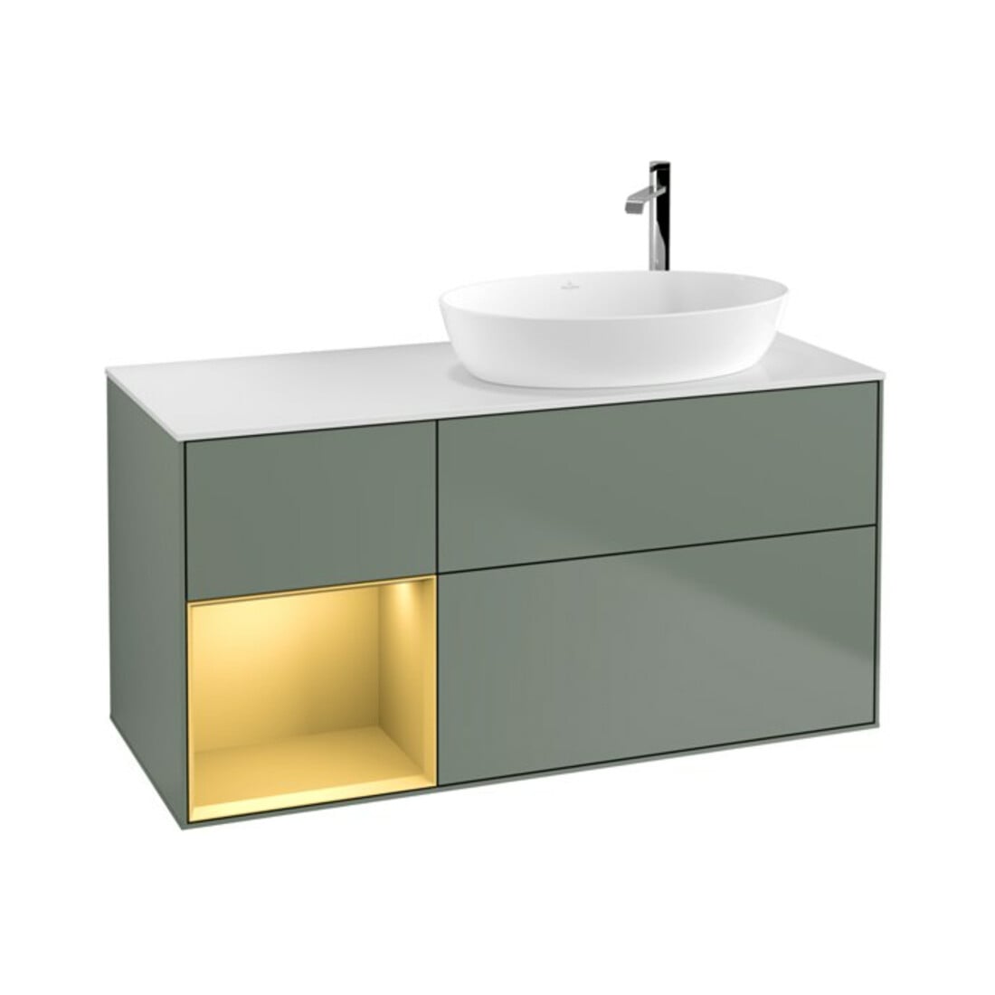 V&B Meuble sous lavabo Finion 120 cm, éclairage mural, placage bois m. laque, laiton m. laque