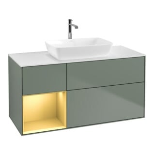 V&B Meuble sous-lavabo Finion 120 cm, éclairage mural, placage bois m, laqué or m, huilé m, laqué
