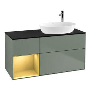 V&B Meuble sous lavabo Finion 120 cm, éclairage mural, placage bois m. laque, or m. laque