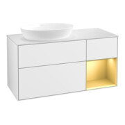 V&B Meuble sous lavabo Finion 120 cm, éclairage mural, placage bois m, laque or m, laque blanc brillant