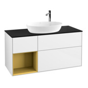 V&B Meuble sous-lavabo Finion 120 cm, éclairage mural, placage bois m, laque or m, laque blanc brillant