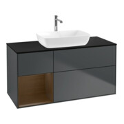 V&B Meuble sous lavabo Finion 120 cm, éclairage mural, placage bois, noyer régulier, bleu moyen mat, laqué