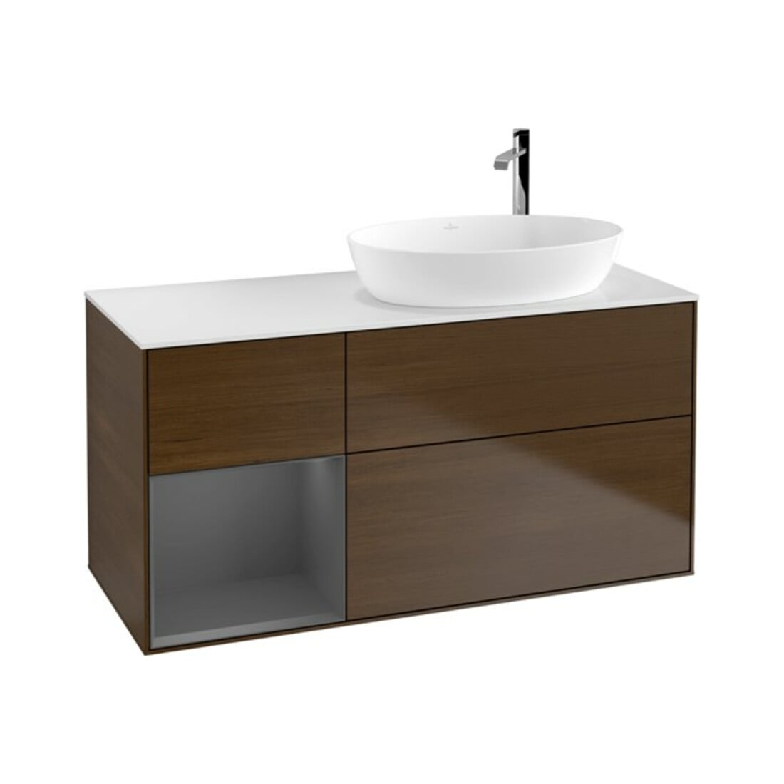 V&B Meuble sous lavabo Finion 120 cm, éclairage mural, placage bois, noyer veiné