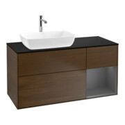 V&B Meuble sous lavabo Finion 120 cm, éclairage mural, placage bois, noyer veneer