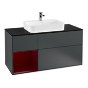 V&B Meuble sous lavabo Finion 120 cm, éclairage mural, placage bois, porte gauche, bleu mat avec laque