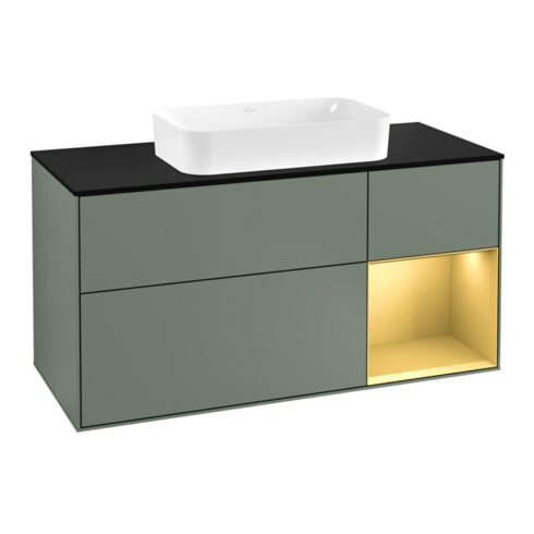 V&B Meuble sous lavabo Finion 120 cm, éclairage mural, placage bois, réglable, huile et laque