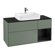 V&B Meuble sous lavabo Finion 120 cm, éclairage mural, placage bois, réglette bleue, huile avec laque