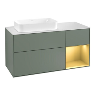 V&B Meuble sous lavabo Finion 120 cm, éclairage mural, placage bois, réglette dorée, huile et laque