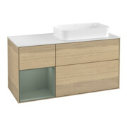 V&B Meuble sous lavabo Finion 120 cm, éclairage mural, placage bois, réglette gauche, huile mate, laque, Oa ven