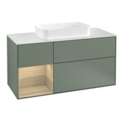 V&B Meuble sous-lavabo Finion 120 cm, éclairage mural, placage bois, réglette gauche, olivier mat laqué