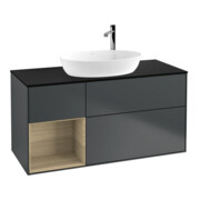 V&B Meuble sous lavabo Finion 120 cm, éclairage mural, placage bois, régulateur Oa ven, finition laquée bleue