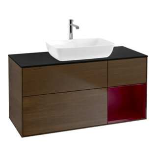 V&B Meuble sous lavabo Finion 120 cm, éclairage mural, placage bouleau, laqué, noyer veinée
