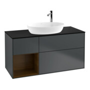 V&B Meuble sous lavabo Finion 120 cm, éclairage mural, placage bouleau, noyer, bleu mat, laqué