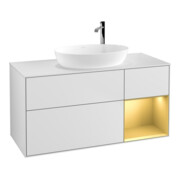 V&B Meuble sous-lavabo Finion 120 cm, éclairage mural, placage chêne doré laqué, blanc laqué