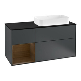 V&B Meuble sous lavabo Finion 120 cm, éclairage mural, placage chêne, finition laque mat