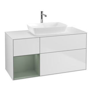 V&B Meuble sous-lavabo Finion 120 cm, éclairage mural, placage chêne huilé et laqué blanc