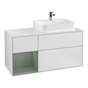 V&B Meuble sous lavabo Finion 120 cm, éclairage mural, placage chêne, laqué blanc