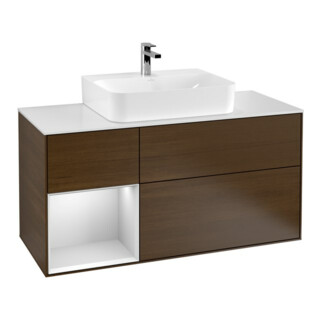 V&B Meuble sous lavabo Finion 120 cm, éclairage mural, placage chêne, ven. blanc