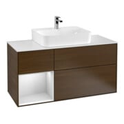 V&B Meuble sous lavabo Finion 120 cm, éclairage mural, placage chêne, ven. blanc